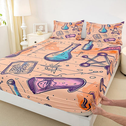 Erosebridal Chemistry Lab Fitted Sheet Twin Size Chemical Equation Bed Sheets for Boys Girls Chemical Elements Science Theme Bed Set Teens Kids Science Students Bedding Set School Dorm Room Decor