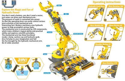 Hydraulic Robot Arm Kit STEM Building Projects Toy Science Kits 3 in 1 Children Hydraulic Mechanical Arm Toy Scientific Experiment for Kids Over 8 Years[Blue]