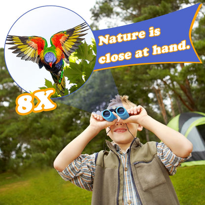 Real Binoculars for Kids Gifts for 3-12 Years Boys Girls 8x21 High-Resolution Optics Compact Toy Binocular for Bird Watching,Travel, Camping