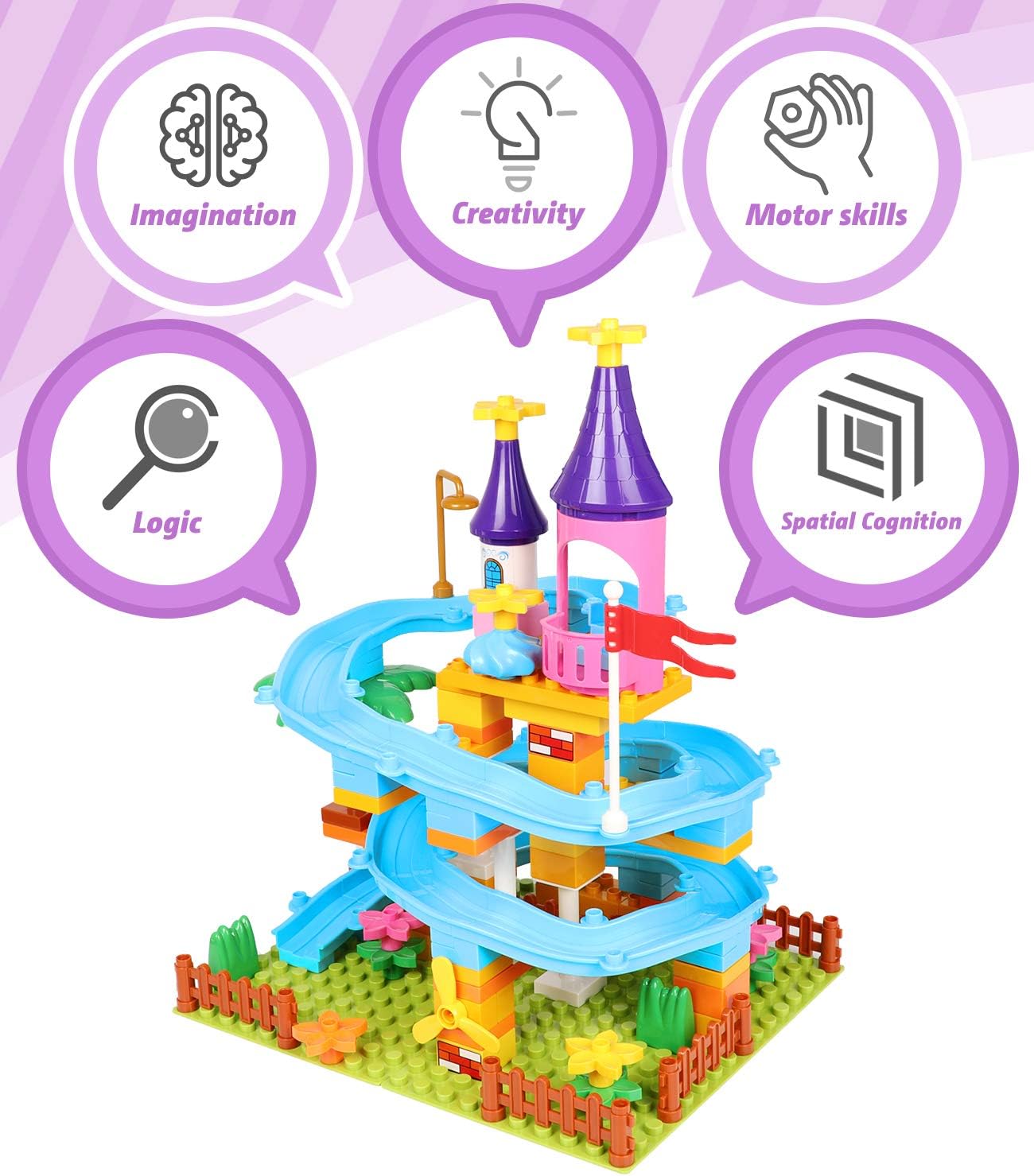 Marble Run Toy Building Sets, 86Pcs Castle Building Blocks for Age 3+, Marbles Track Building Toys, Large Building Bricks Race Track STEM Educational Toys for Toddler Boy Girl Birthday Toys Gifts