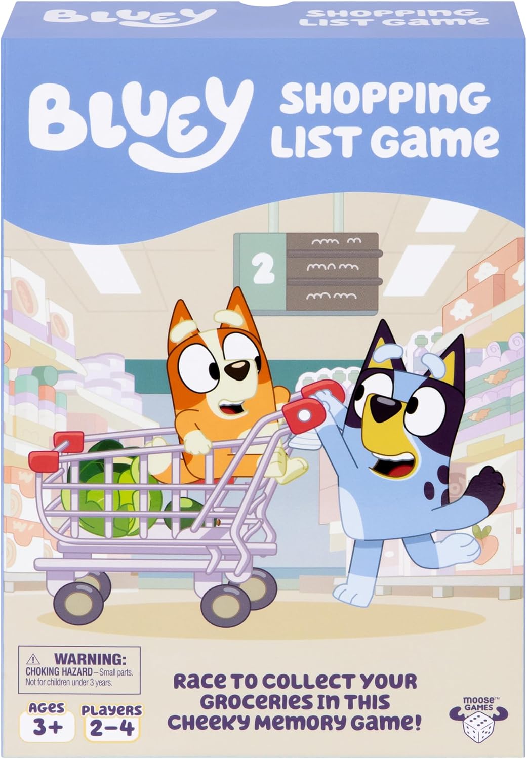 Bluey Shopping List Game, Join Bluey, Bingo, Bandit & Chilli On A Fun Supermarket Adventure, Race to Fill Your Trolley in This Fun Memory and Matching Game, for Ages 3+, 2-4 Players