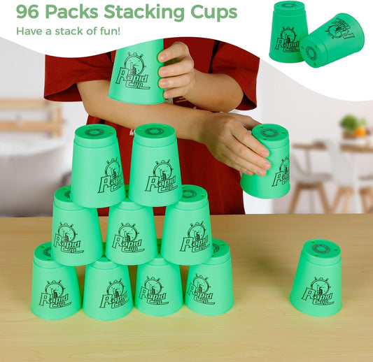 yeesport Sport Stacking Cups, 96pcs Sports Stacking Cups Sports Training Game for Challenge Competition Travel Party Gift for Kids and Adults (4 Blue+ 4 Green) 1