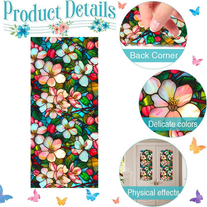 JOONOR Privacy Window Film Stained Glass Window Sticker Non-Adhesive Frosted Glass Film Decorative Magnolia Flower Pattern Static Cling Decals for Home UV Blocking/Heat Insulation 17.7 x 39.4 Inch