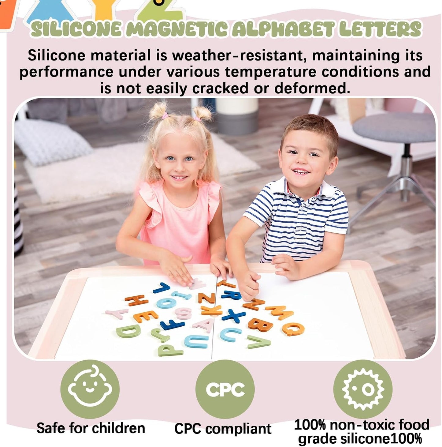 VioraWhite 26 Pcs Food Grade Silicone Magnet (Sealed Magnet, Cpc Certified) Magnetic Toddler Fridge Bulk ABC Educational Learning Toy for Kid Baby Girl Boy Gift(Greenery Color,Letter)