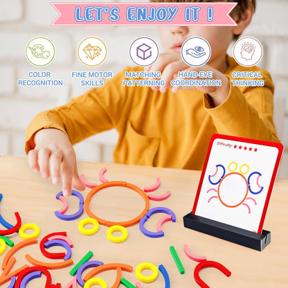 STEM Toys for Creative Learning Sticks & Rings Shape Building Blocks 160PCS Pattern Blocks Puzzle Educational Resources Montessori Toys for Preschool and Kindergarten Girls and Boys Ages 5+