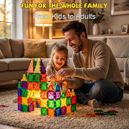 Mini Magnetic Tiles,42PCS Magnetic Building Blocks with Metal Storage Box,STEM Toys for Kids Ages 3+,Sensory Toys for Kids with Autism