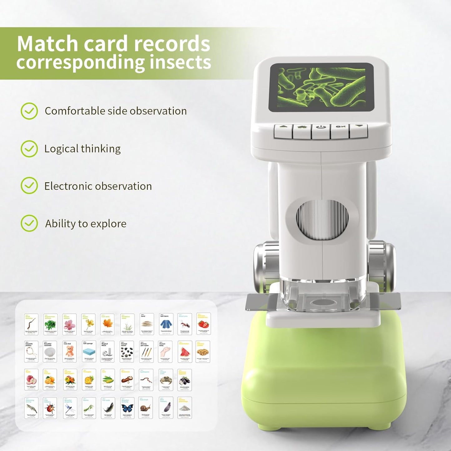 1200X Microscope for Kids 4K with 2 inch Screen STEM Digital Science Kit Rechargeable Handheld Mini Pocket Children Students Slides Portable Gift for Kids Ages 6 to 12 (Green)