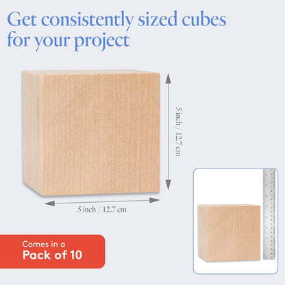 DIY Wooden Cubes 3-inch, Pack of 10 Large Wooden Blocks, Unfinished Wood Blocks for Crafts, STEM, Dice, and Building Blocks for Stacking, by Woodpeckers