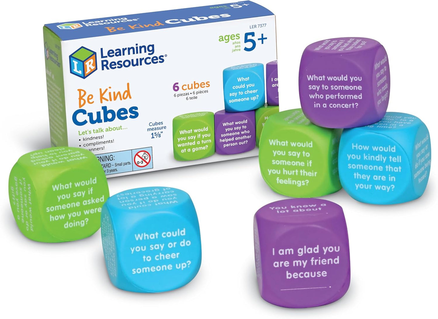 Learning Resources Conversation Cubes -Ages 6+, Foam Cubes for Social Emotional Learning, School Counselor Supplies, Speech Therapy Toys, Ice Breaker Cubes,Teacher Must Haves, 6 Pieces