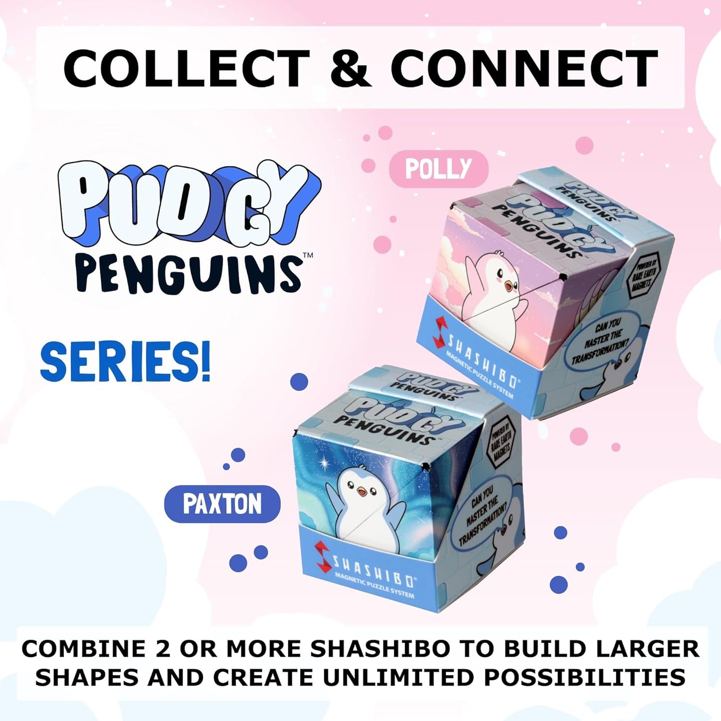 Shashibo Pudgy Penguins Shape Shifting Box – STEM Fidget Toy with Ultra Strong Magnets, Puzzle Cube Transforms into 100+ Shapes, Sensory Gift for Kids, Teens, and Adults (Paxton)