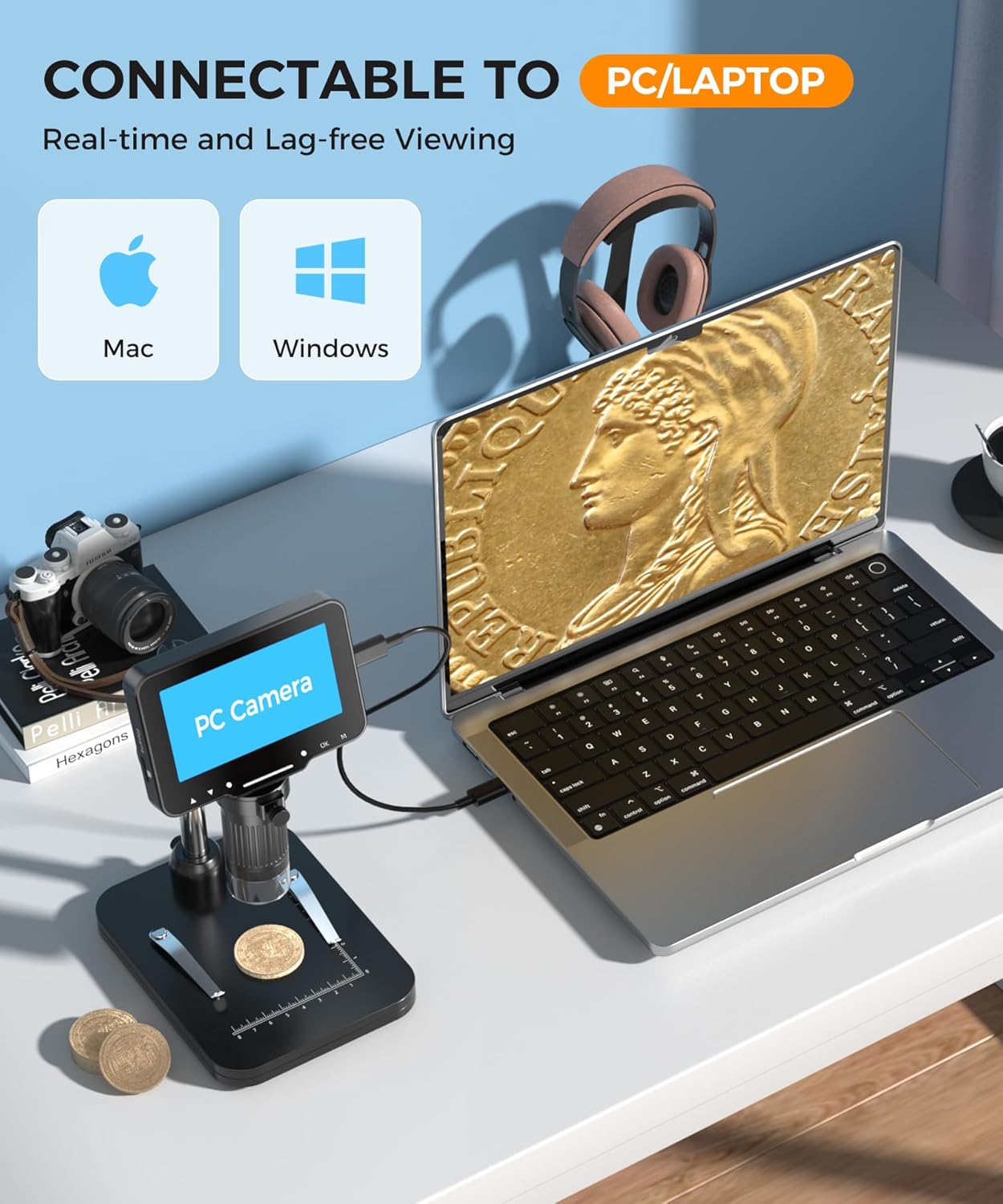 LCD Digital Microscope,4.3 Inch 1080P 10 Megapixels,10MP Camera Video Recorder with HD Screen,1-1000X Magnification Zoom Wireless USB Stereo Microscope Camera,