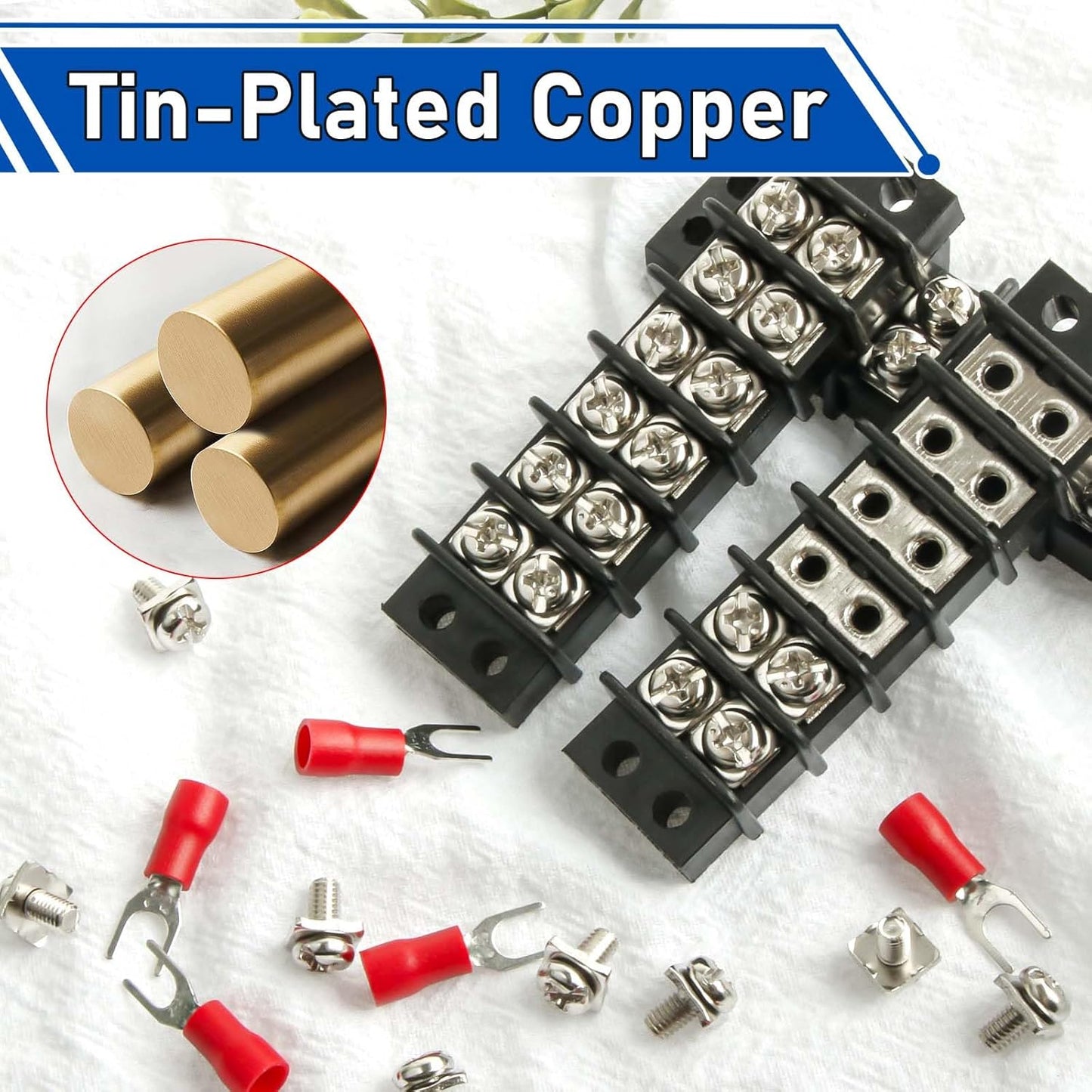 3sets 10 Position Terminal Strips， Dual Screw Terminals Block Strip with 16-14AWG Insulated Fork Wire Connectors for Electrical Wiring