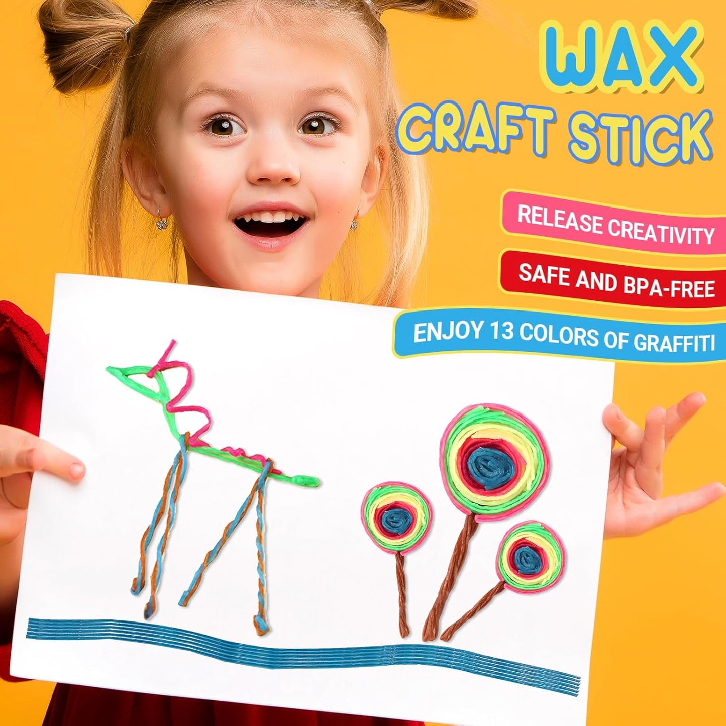 CALPALMY (800 PCS Wax Sticks for Kids, Bendable Wax Yarn Sticks - 13 Neon Colors Doodle Stigs Travel Kit - DIY Crafts and Home Partty, School Project Supplies; Great Sensory Fidget Toy for Kids