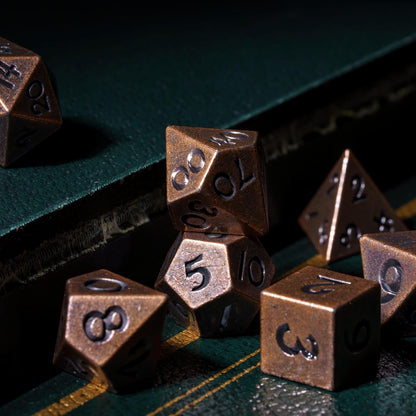 UDIXI Steampunk Metal Dice Set, 7 Die Polyhedral DND Dice Set for D&D Role Playing Game and Math Teaching (Ancient Copper)