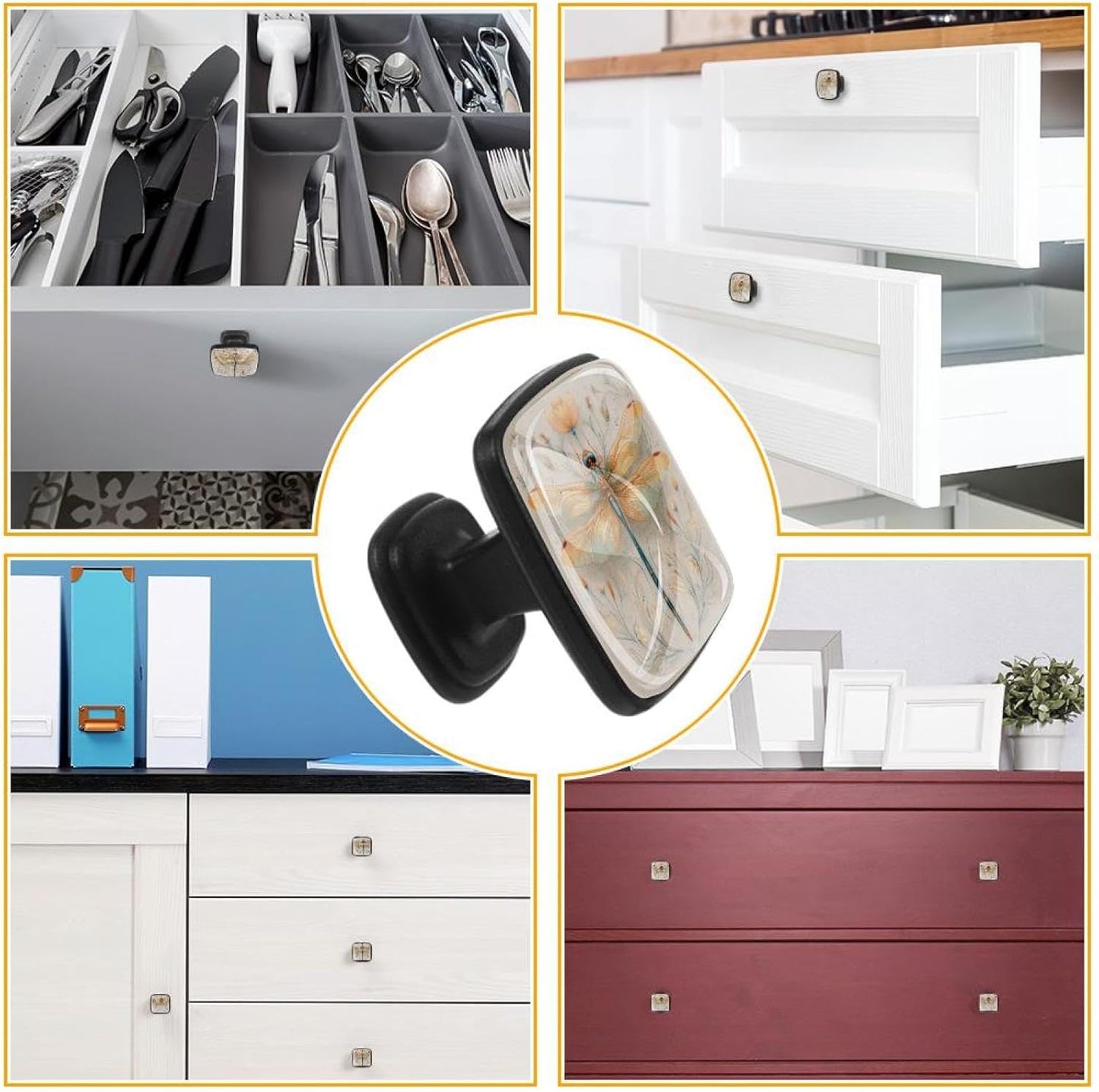4 Pack Cabinet Knobs Drawer Pulls, 30mm Round ABS Glass Drawer Hardware Growing Purple Butterflies Cabinet Handles with Screws for Dressers Kitchens Cupboard