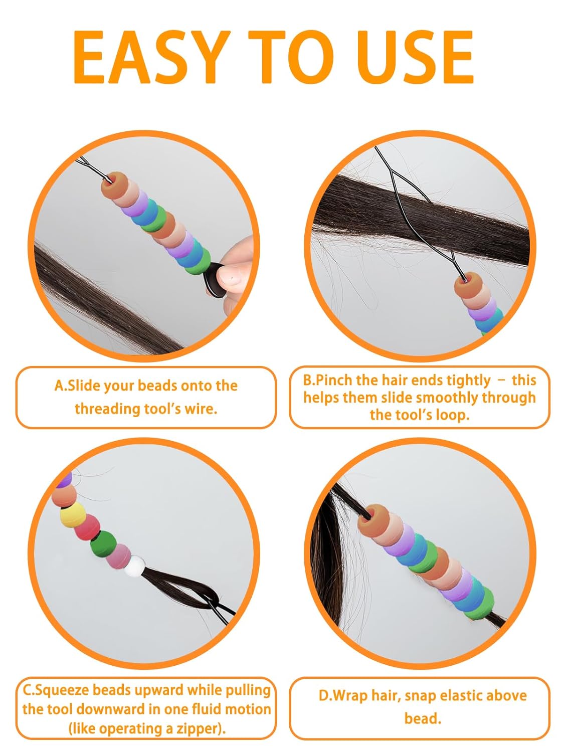 100 Small Silicone Hair Beads Glow in Dark for Kids Girls Braids, 5mm Colorful Soft Silicone Hair Beads, 1 Plastic Quick Beaders for Hair Braids, 50 Elastic Rubber Bands