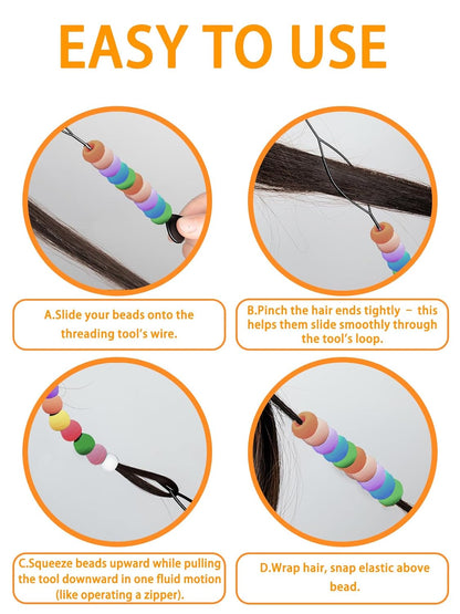 100 Small Silicone Hair Beads Glow in Dark for Kids Girls Braids, 5mm Colorful Soft Silicone Hair Beads, 1 Plastic Quick Beaders for Hair Braids, 50 Elastic Rubber Bands