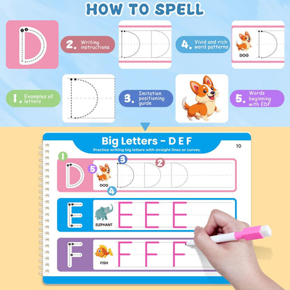 Preschool Dry Erase Learning Workbook for Kids Ages 3-5 – Reusable Tracing Book for Letters A-Z, Shapes & Lines – Use with Dry Erase Markers – Handwriting & Fine Motor Skills Practiceactice