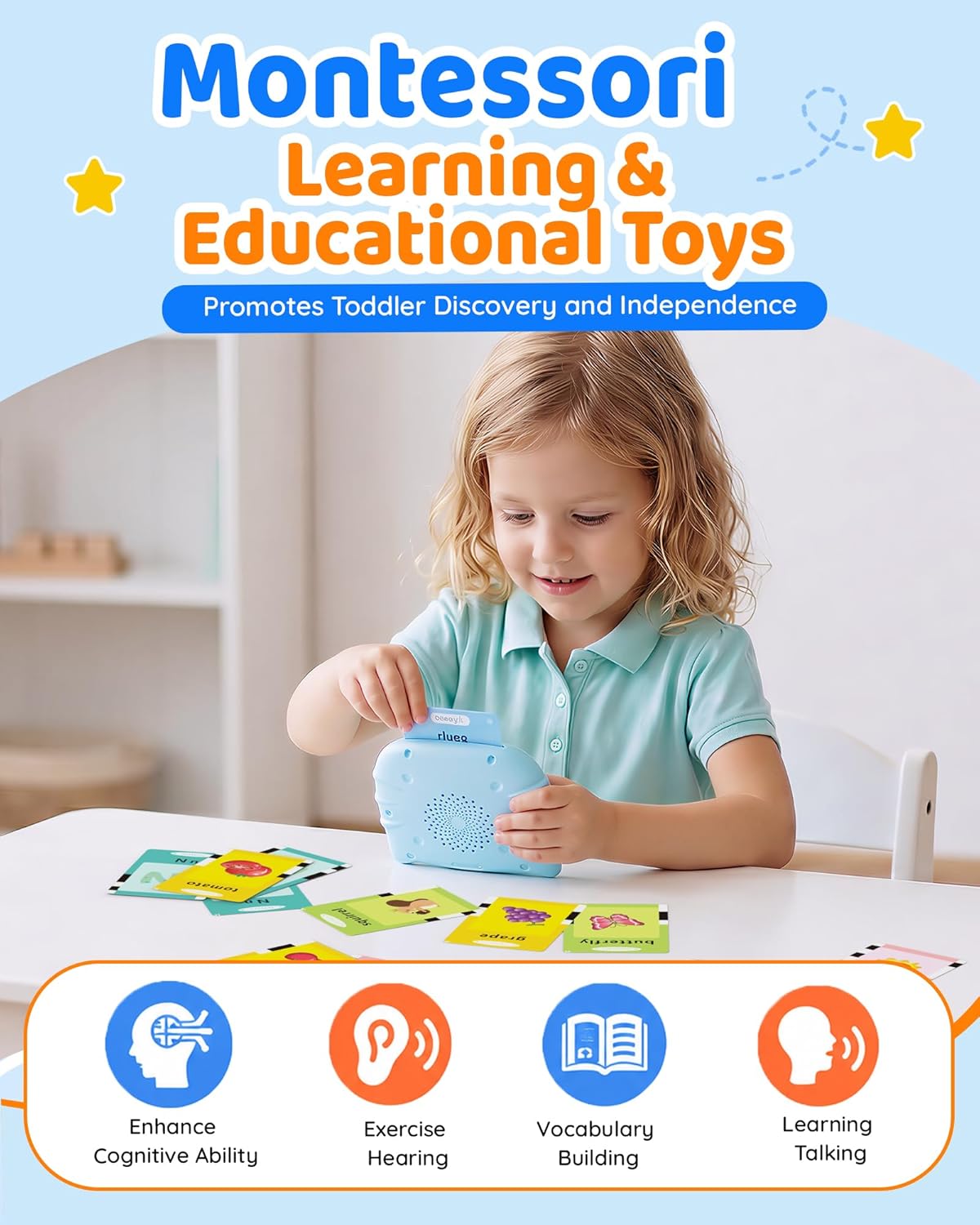 Aullsaty Talking Flash Cards for Toddlers 1-3, Upgraded 248 Sight Words Montessori Speech Therapy Toy, Autism Sensory Educational Learning Toys, Birthday Gifts for Boys Girls (Pink)