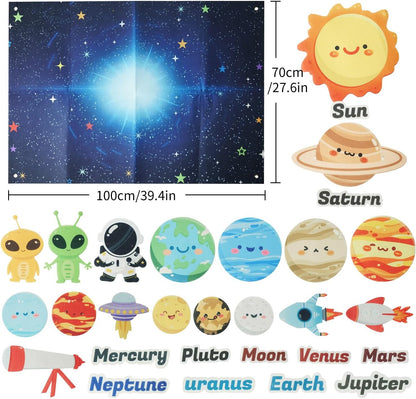 Toddler Solar System Toy, 33-Foot Children's Space Felt Board, Suitable Birthday Gift for Boys and Girls, Montessori Solar System Sensory Toy, Planetary Toy for Children Aged 3-8