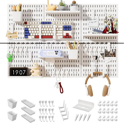 SHGJ&SOFT Peg Board Wall Organizer Panels, 22pcs - Includes 4 White Pegboards & Accessories, Plastic Pegboard for Home，Office, Craft Room, Gaming Setup, 24″×24″, Wall Mount Display Pegboard Panel Kits