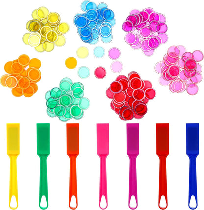 Sanwuta 7 Colors Magnetic Bingo Wands 200 Metal Translucent Chips Easy to Pick up Magnetic Bingo Chips Stem Kits for Science Learning Counting Family Game Night Activities