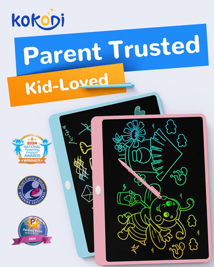 KOKODI LCD Writing Tablet, 12 Inch Colorful Toddler Doodle Board Drawing Tablet, Erasable Reusable Electronic Drawing Pads, Educational and Learning Toy for 3-6 Years Old Boy and Girls(Blue)