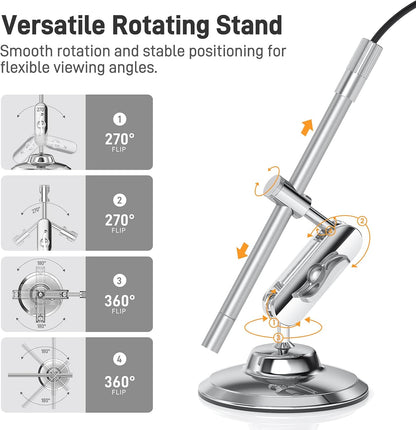 Teslong USB-C Digital Microscope, 10X to 200X Magnification Portable Camera with 8 LED Lights, Handheld Rotating Metal Stand for Coin, Electronic, Compatible with iPhone 15+ and Android Devices