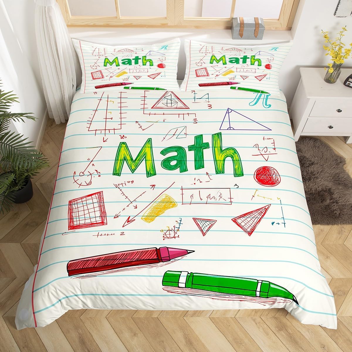 Erosebridal Science Theme Bedding Set Queen Size for Boys Girls Chemistry Periodic Table Print Duvet Cover Chemical Subject Theme Comforter Cover Teens Kids Math Science Atyle Bedspread Cover 3 Pcs