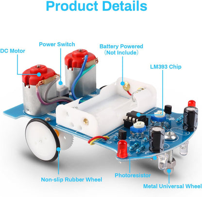 MiOYOOW Line Following Robot Car Kit, Beginners Smart Car Soldering Practice Kit STEM Educational Electronics Soldering Projects for School and Home Learning