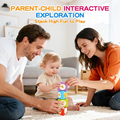Montessori Activity Cube & Busy Board for 1 Year Old - 12-in-1 Travel Toys for Airplane & Car, Educational Activity Stacking & Sensory Toys for Toddlers 1-2, Easter Basket Stuffers for Toddler