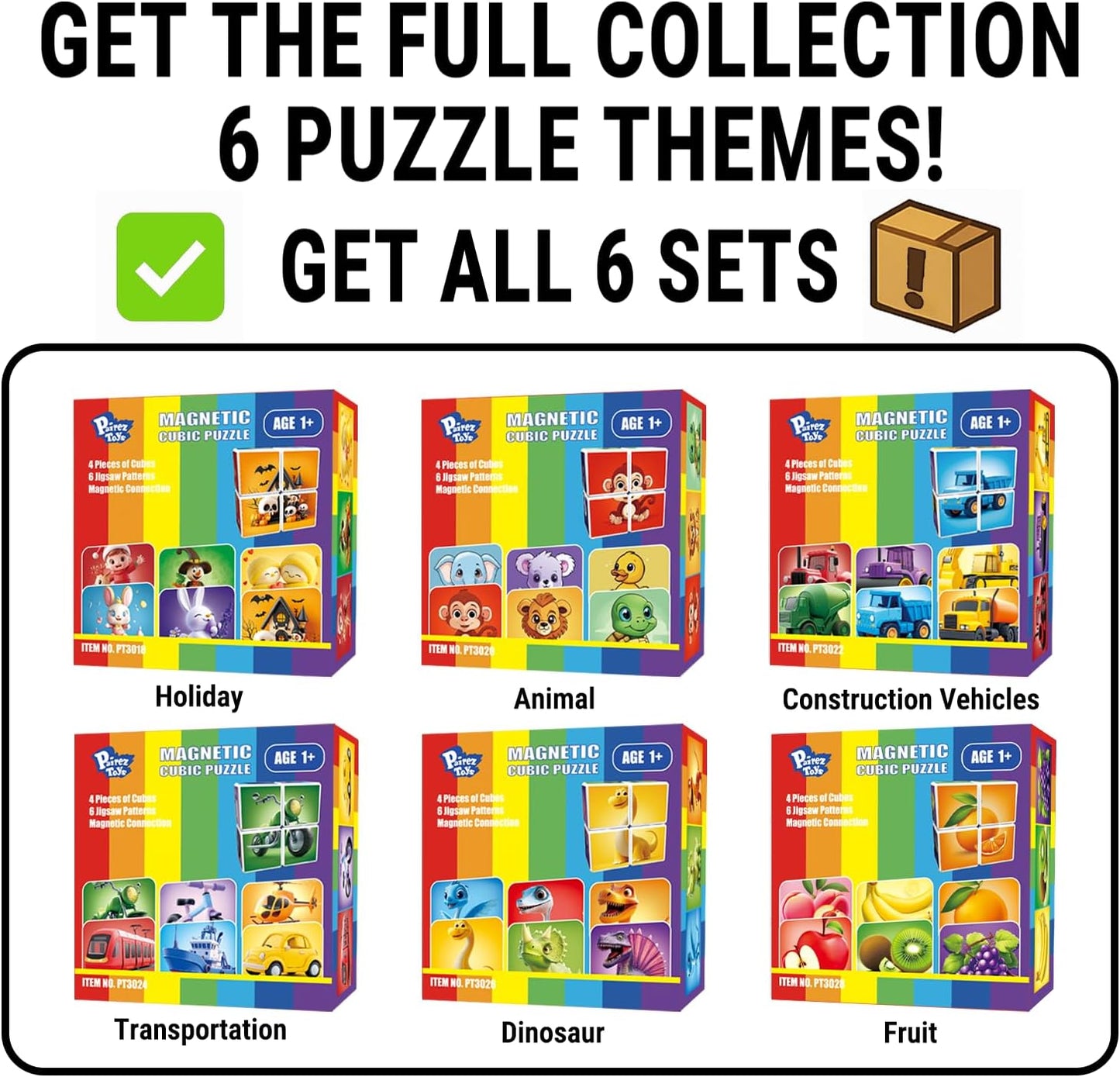 Pairez Toys Random 4 Sets of Magnetic Blocks for Toddlers, 4 Packs Total 16 PCS & 24 Patterns, Magnetic Puzzles for Kids 1-3, Preschool Learning Classroom Must Haves Puzzle Toys