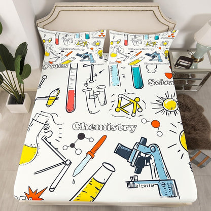 Erosebridal Chemistry Lab Fitted Sheet Twin Size Chemical Equation Bed Sheets for Boys Girls Chemical Elements Science Theme Bed Set Teens Kids Science Students Bedding Set School Dorm Room Decor