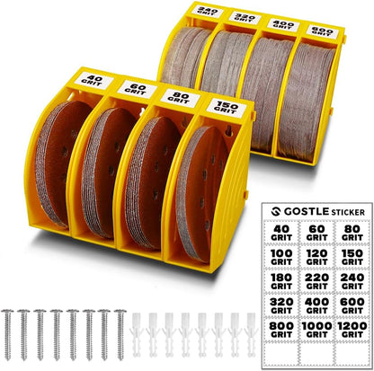 5 Inch Professional Sanding Discs Storage Bins - 8 Bins Set for Efficient Organization, Offset Snap-On Connection, Grit Classification, Space-Saving Design and Versatile Application, Red