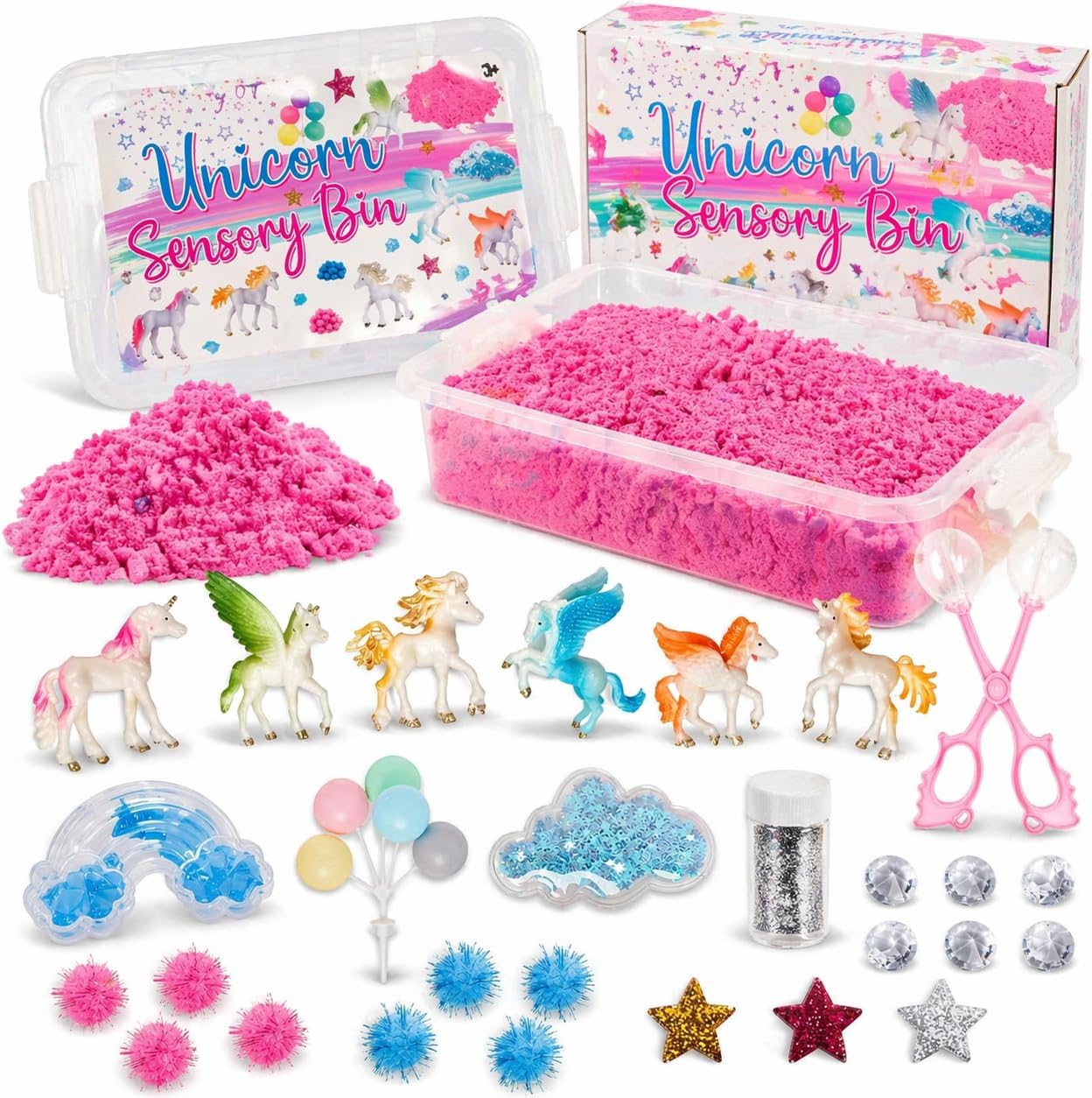 38 PCS Mermaid Sensory Bin with 2 lb Magic Sand, Ocean Molds & Treasure Accessories – Creative Sand Play Gift for Girls Ages 3–8