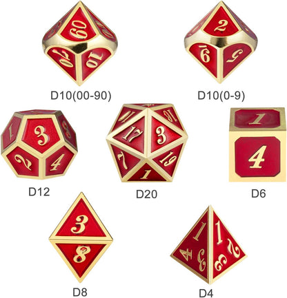 DnDnD Heavy Polyhedral Metal Dice Set with Metal Box, 7-die Shiny Blue Surface with Golden Number for RPG,Dungeons and Dragons,Pathfinder,Shadowrun,D&D,Role Palying Game and Math Teaching - Colors B