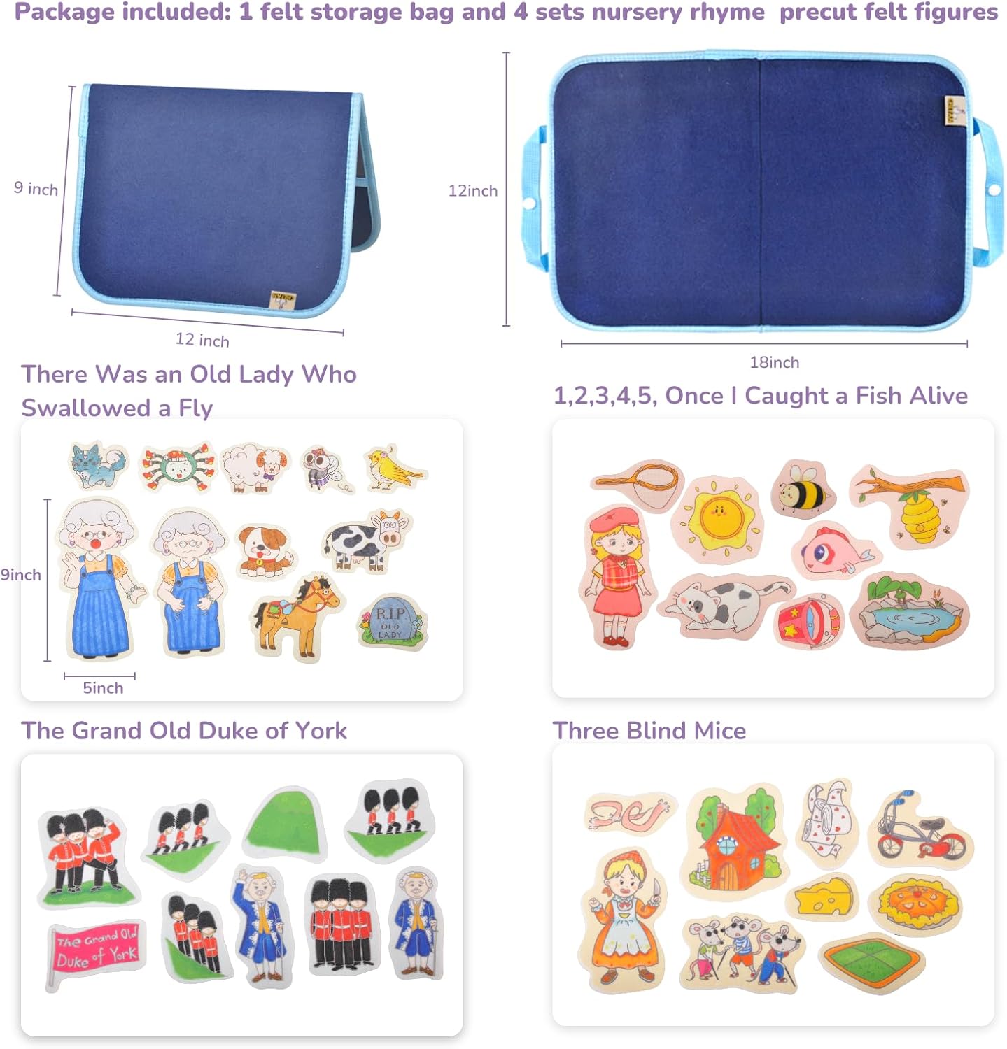 CHEFAN Felt/Flannel Board Story Set of 4, PRECUT Felt Pieces for Preschool Toddlers Circle Time,We are Going On A Bear Hunt, Mary Had A Little Lamb, Little Bo-Peep, Little Boy Blue