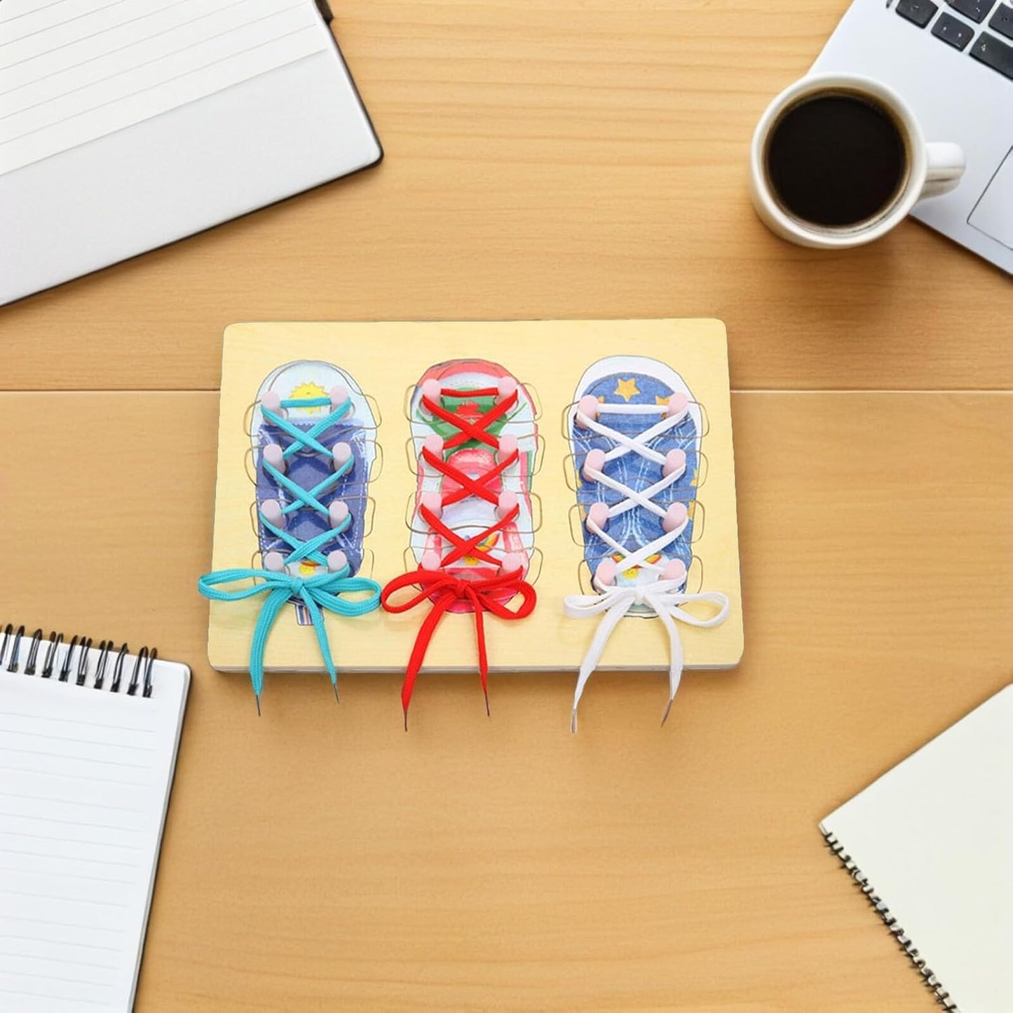 Toyvian Shoelace Threading Teaching Toy 11.81X8.66In Wooden Shoelace Board for Kids Learn to Tie Shoelaces Practice Shoe Tying Educational Toddler Toy for Fine Motor Skills Development