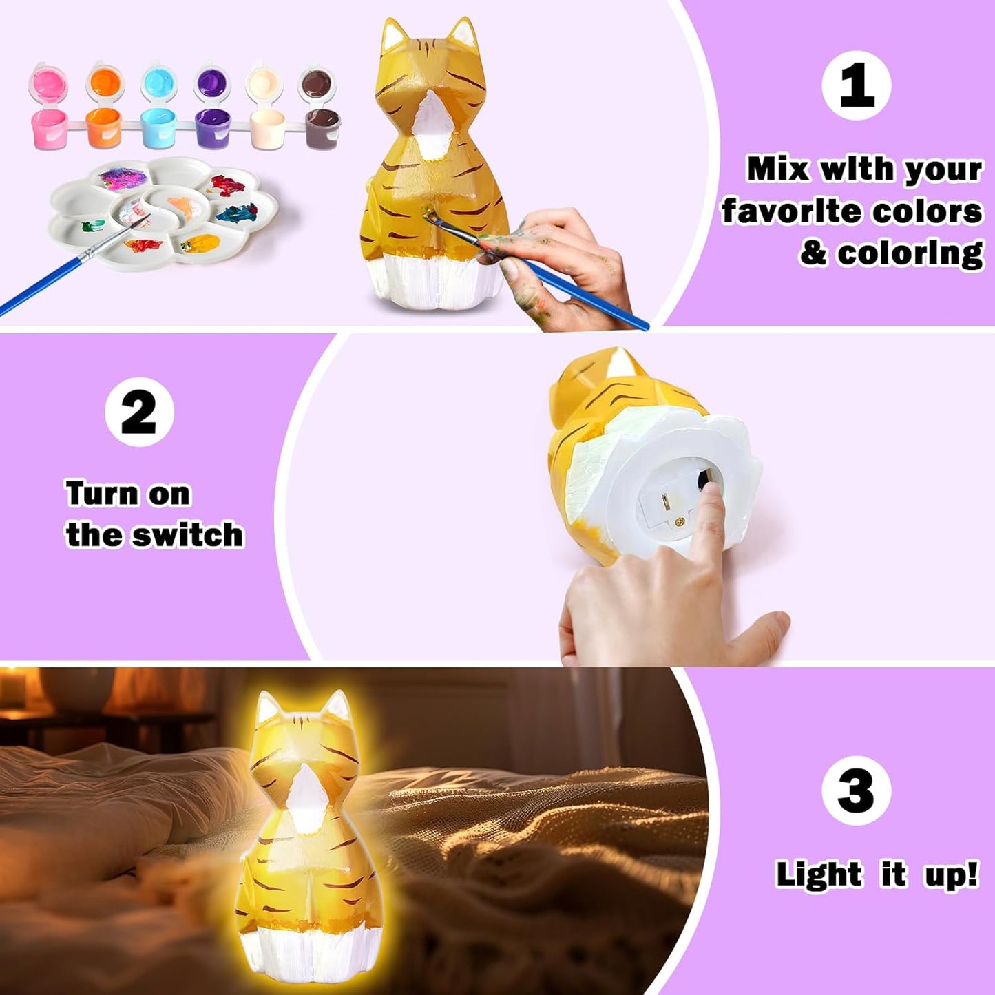FUNZBO 4.3in Paint Your Own Dinosaur Lamp Kit - Arts and Crafts Supplies Painting for Kids Teens, DIY Night Light Dinosaur Toy for Boy Girl 3 4 5 6 7 8 9 10 11 12 Birthday Gift