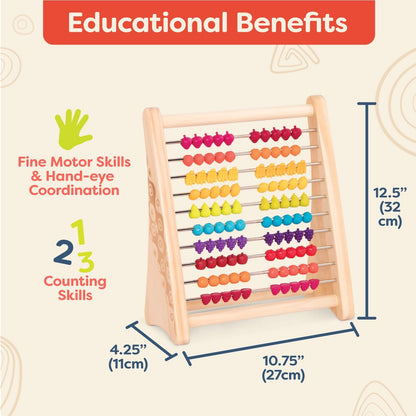 B. toys – Fruity! Wooden Abacus for Kids Classic Math Learning Toy with 100 Beads Educational for Addition, Subtraction Numbers & Counting 18+ Months