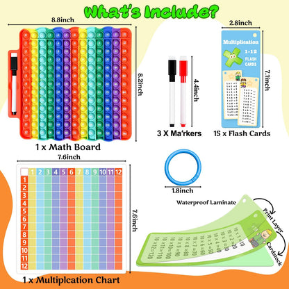 Multiplication Flash Cards + Math Board, Math Flash Cards & Chart, Times Table Manipulatives for Preschoolers 3rd,4th,5th,6th Grade