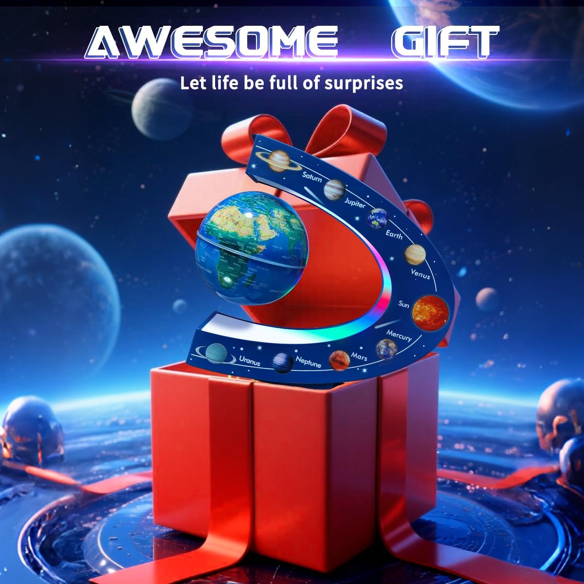 Magnetic Levitating Floating Globe with LED Lights, Cool Tech Gadgets Gifts World Globe Lamp for Men Father Teenage Boys Girls, Birthday Gifts Office Home Desk Decor Display