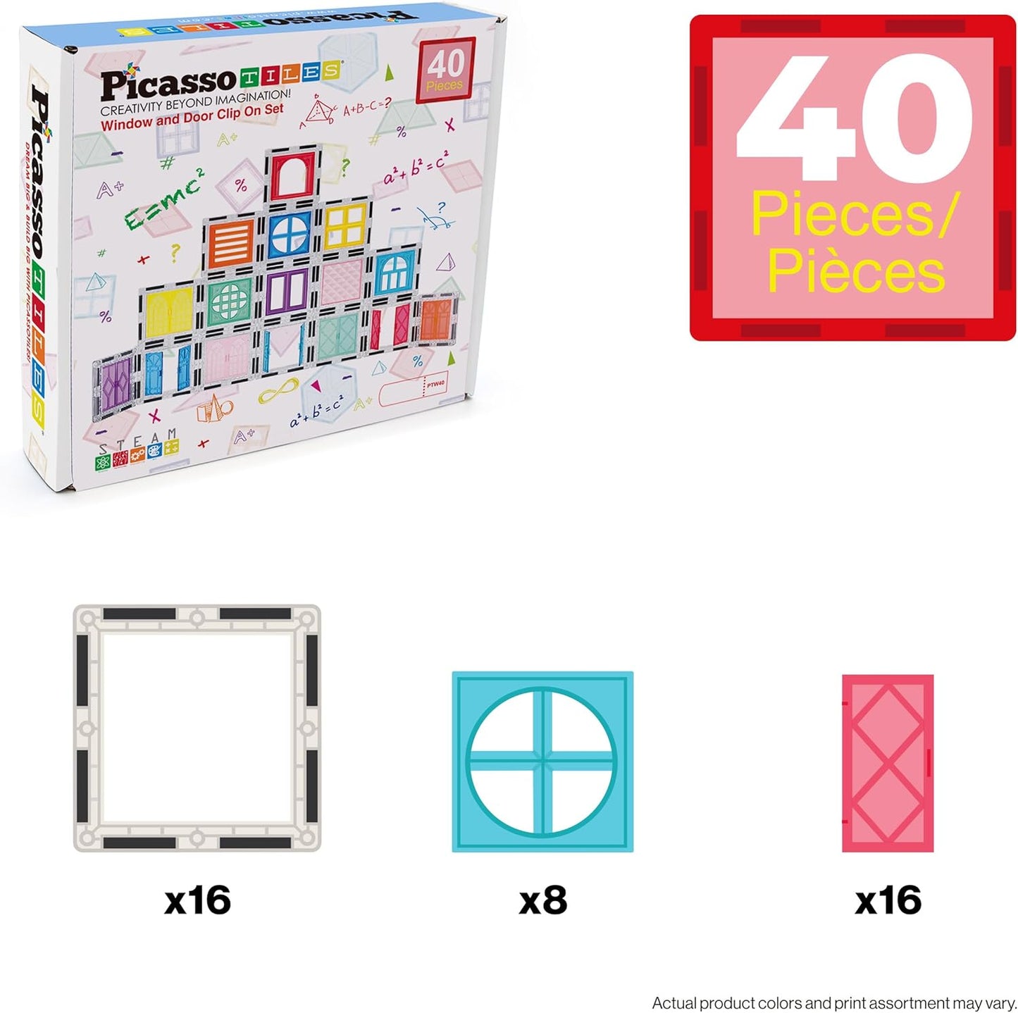 PicassoTiles Window and Door Clip On Magnetic Blocks Magnet Tiles Magnets Building Tile Construction Toy Set STEM Education Toys Learning Kit Stacking Block Playset Boys & Girls Age 3+ PT30