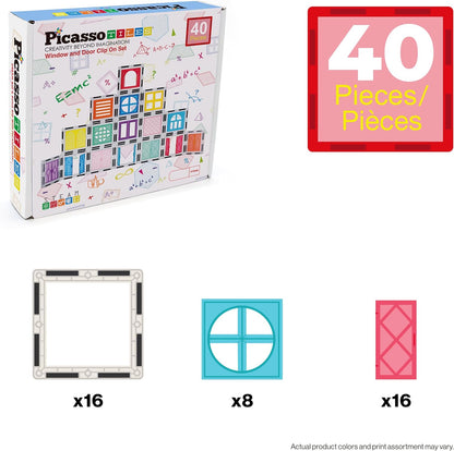PicassoTiles Window and Door Clip On Magnetic Blocks Magnet Tiles Magnets Building Tile Construction Toy Set STEM Education Toys Learning Kit Stacking Block Playset Boys & Girls Age 3+ PT30