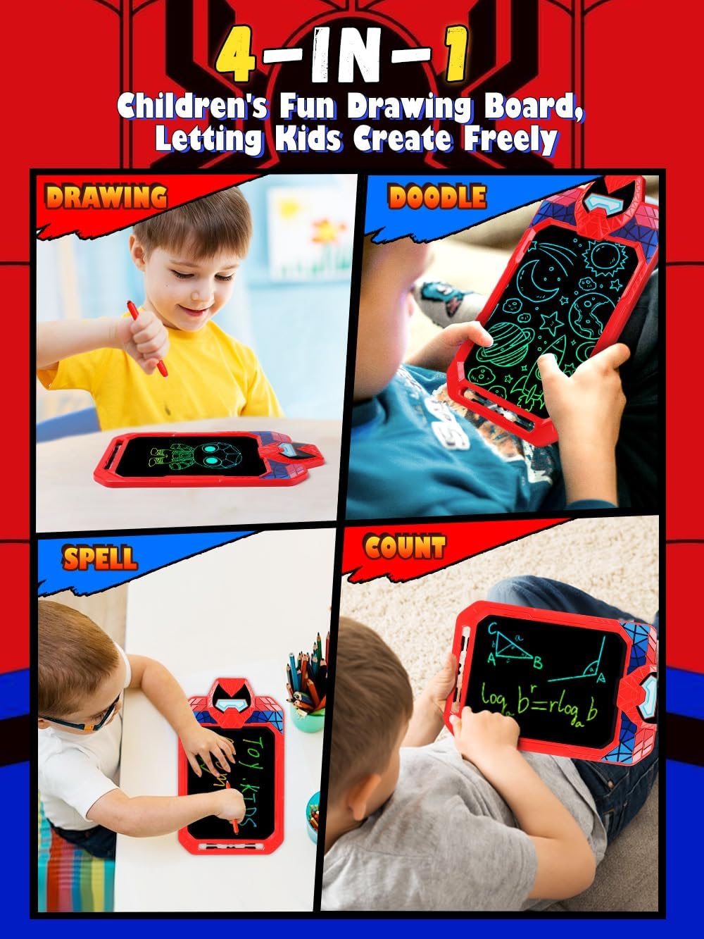 LCD Writing Tablet for Kids 10 Inch Bat Hero for Toddler 3 4 5 6 7 8 - Paint, Doodle Board, Drawing Pad - Travel Toys, Road Trip Car Activities, Birthday Christmas Gift Boys & Man