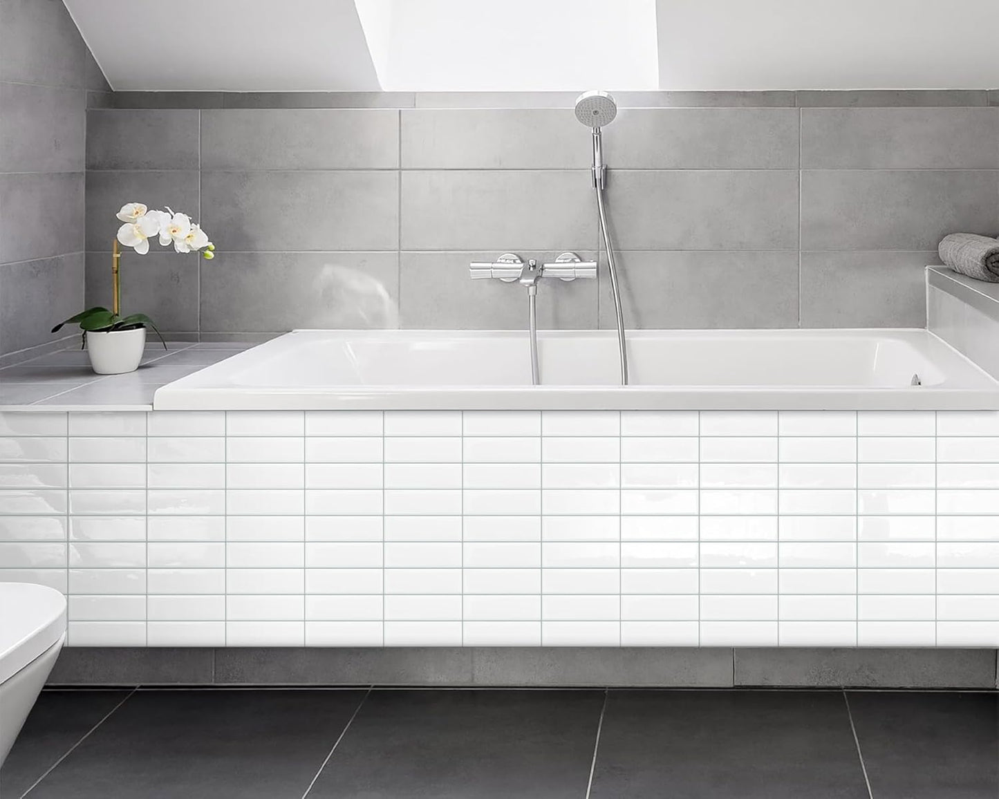 Plain White Peel and Stick Backsplash Tile Rectangle Subway Self Adhesive Wall Tiles for Kitchen (10-Sheet,12"x12")