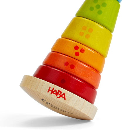 HABA Multi-coloured stacking tower - motor skills toy with colourful stacking rings - Wooden toy for babies - Made in Germany - from 12 months - 2010995001