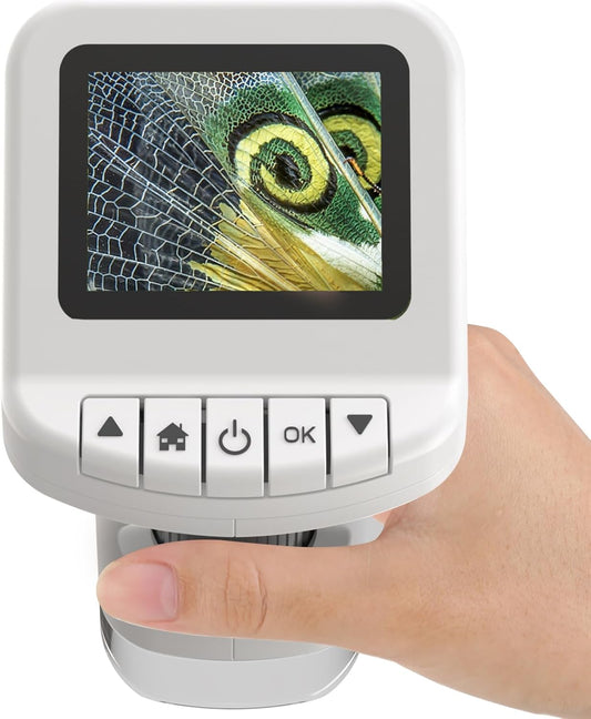 1200X Handheld Portable Microscope for Kids Digital Scope 2.0" Screen Rechargeable STEM Toy Slide Kit Pocket Science Gift for Children Ages 6-12 Students (White)
