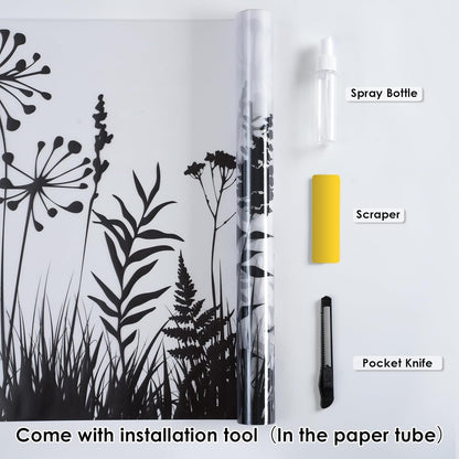 DKTIE Window Privacy Film Flowers Pure White Pattern Stained Glass Window Film Decorative Frosted Glass Window Film Sun Blocking Heat Control Static Cling (A274, 17.5" x 78.7")