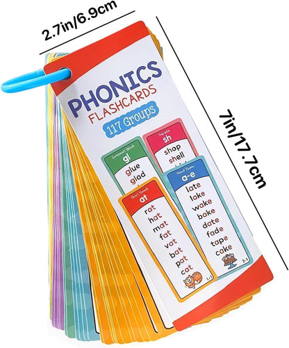 60 Pcs Phonics Flash Cards, 117 Sound Groups & 900+ Rhyming Words, Preschool English Learning Cards for Kids, Dyslexia Tools for Homeschool, Fun Phonics Games for Kindergarten 1st 2nd Grade